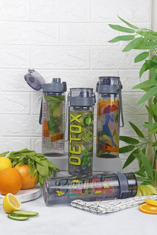 2 Adet Desenli Kilitli Kendiliğinden Süzgeçli Kolay Taşınabilir Detoks Sporcu Diyet Matarası 800 ML - Renkli