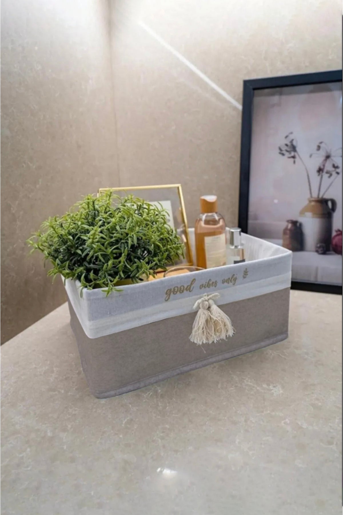 Dikdörtgen Keçe Dekoratif Saklama Sepeti Maxı 30x20x13 cm - Bej